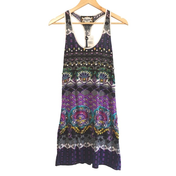 $174 Meghan Los Angeles Y2K Mini Dress Beaded Embellished Boho Fairy Tunic Large